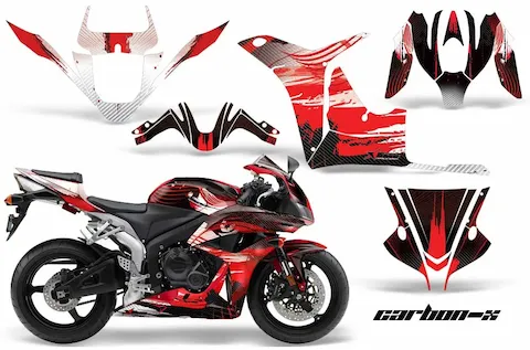 Cut panel pieces of the Carbon X Red graphic kit for the Honda CBR 1000 RR